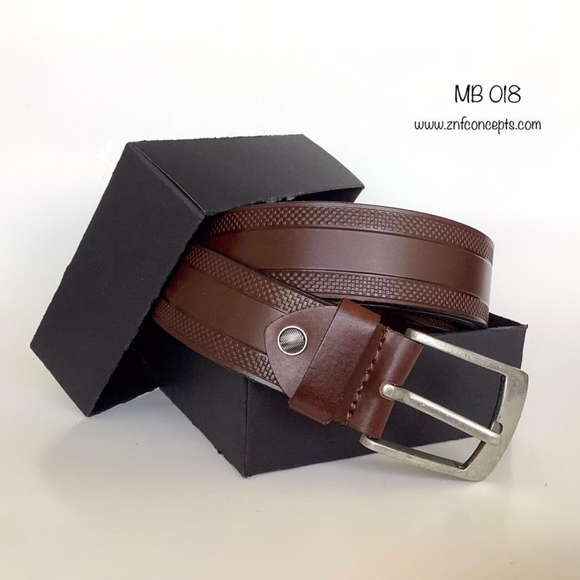 Genuine Leather belt, Embossed design Rich Brown c - Picture 2 of 5